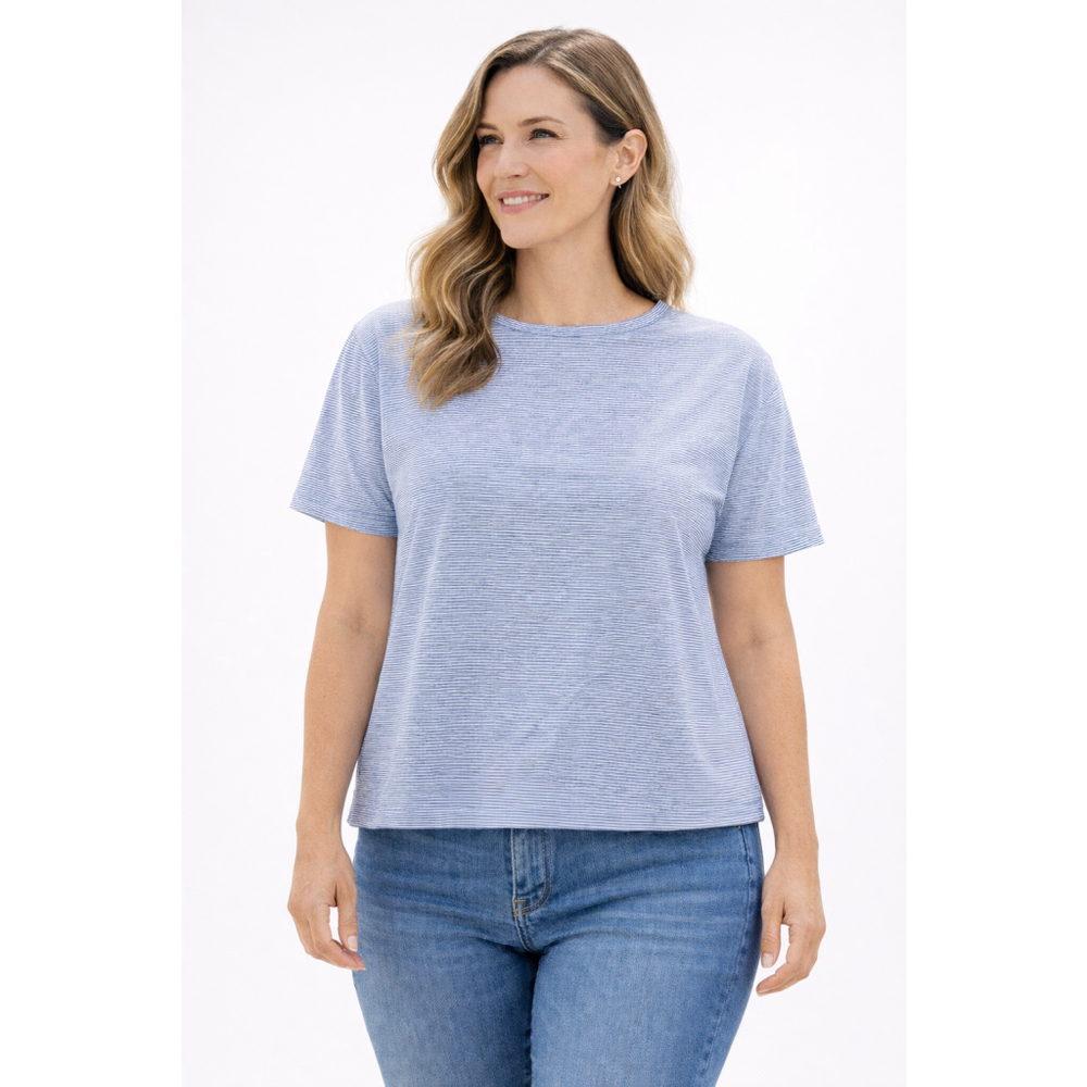 Toad & Co Horny Toad Striped Tee Large Cotton Stretch Casual Blue Top